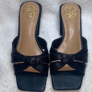Vince Camuto Black Knotted Leather Slide Mules